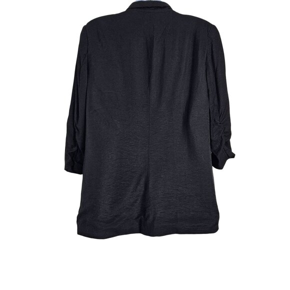 Lauren Conrad Size 12 Womens Black Open-Front Blazer Jacket 3/4 Ruched Sleeves - Picture 2 of 8